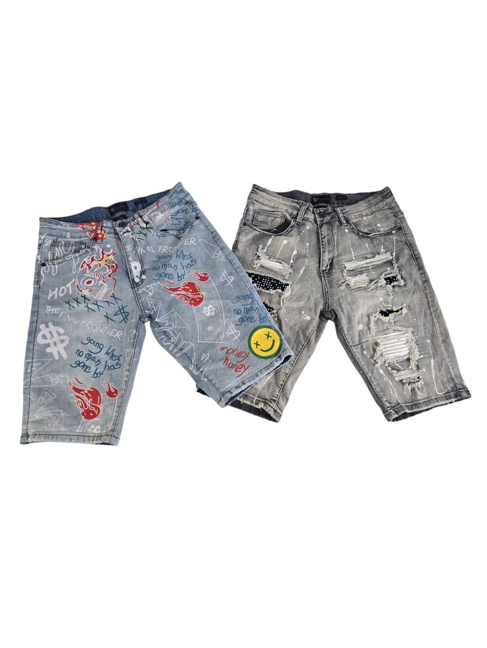 Lot Of 2 WAIMEA Denim Shorts Men's Size 30 Skinny Fit Distressed Moto Streetwear